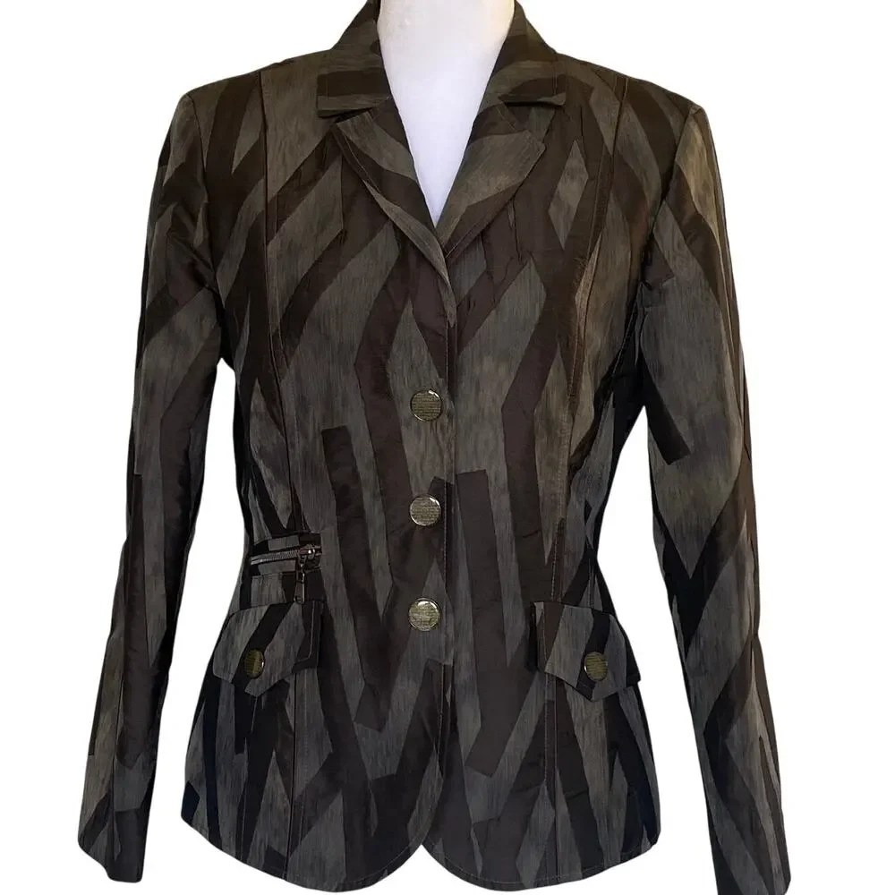 Basler Blazer with Wide Belt in Brown Artistic Pattern Size 6 US - Picture 13 of 14